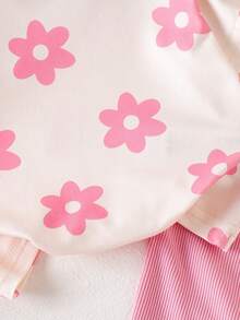 2pcs Baby Girls' Cute Floral Print Round Neck Top And Flared Pants Set, Summer - Pink - View 6