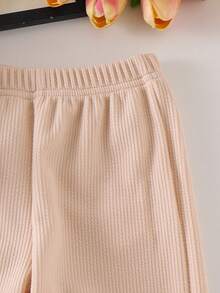 2pcs Baby Girls Casual Lace Bow Round Neck Top And Long Pants Set, Summer - Apricot - View 8