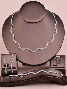 CORUIXI 1 set de bijoux délicats en strass pour femmes, comprenant un collier à vagues dorées, un bracelet, des boucles d'oreilles, une bague. Convient pour la mariée, la demoiselle d'honneur, boule de cristal, cadeau pour les filles - Doré - Voir 14