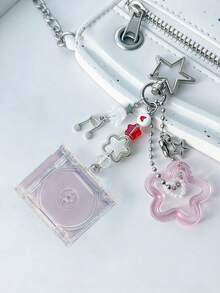 Y2K风格亚克力串珠钥匙扣，夏日音乐爱好者吊坠，彩色几何设计，亚克力和合金材质，适用于钥匙、包包和配饰，可爱钥匙扣，包包吊坠，耳机吊坠，迷你CD盒专辑唱片吊坠钥匙扣，DIY亚克力钥匙扣 - 彩色 - 查看 8