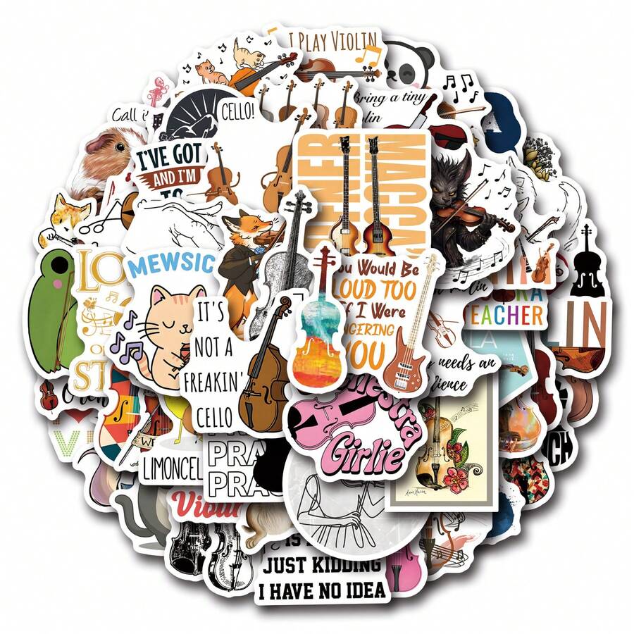 61pcs Violin Vinyl Stickers, Beautiful And Practical, Suitable For Scrapbooks, Diaries, Bumpers, Skateboards, Water Bottles, Helmets, Water Cups, Car Stickers, Etc. - Random - View 1
