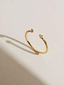 1pc S925 Sterling Silver Minimalist Rhinestone Open Ring, Korean Style Delicate Line Adjustable Joint Ring, Suitable For Women Daily Wear, Versatile Stackable Gift - Diamond - View 3