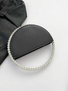 New Classic Luxury Style Women's Round Crystal Rhinestone Evening Bag, Elegant Handbag, Portable Design, Versatile For Daily And Formal Occasions, Compact Structure, Can Store Lipstick, Cash, Coins, Keys, Small Mobile Phone, Perfect For Parties, Dinners, Weddings, Dances, Banquets, Cocktail Events, Evening Occasions, Glamorous Decoration, Delicate Craftsmanship, Shiny Rhinestone Decor - 黑色 - 查看 2