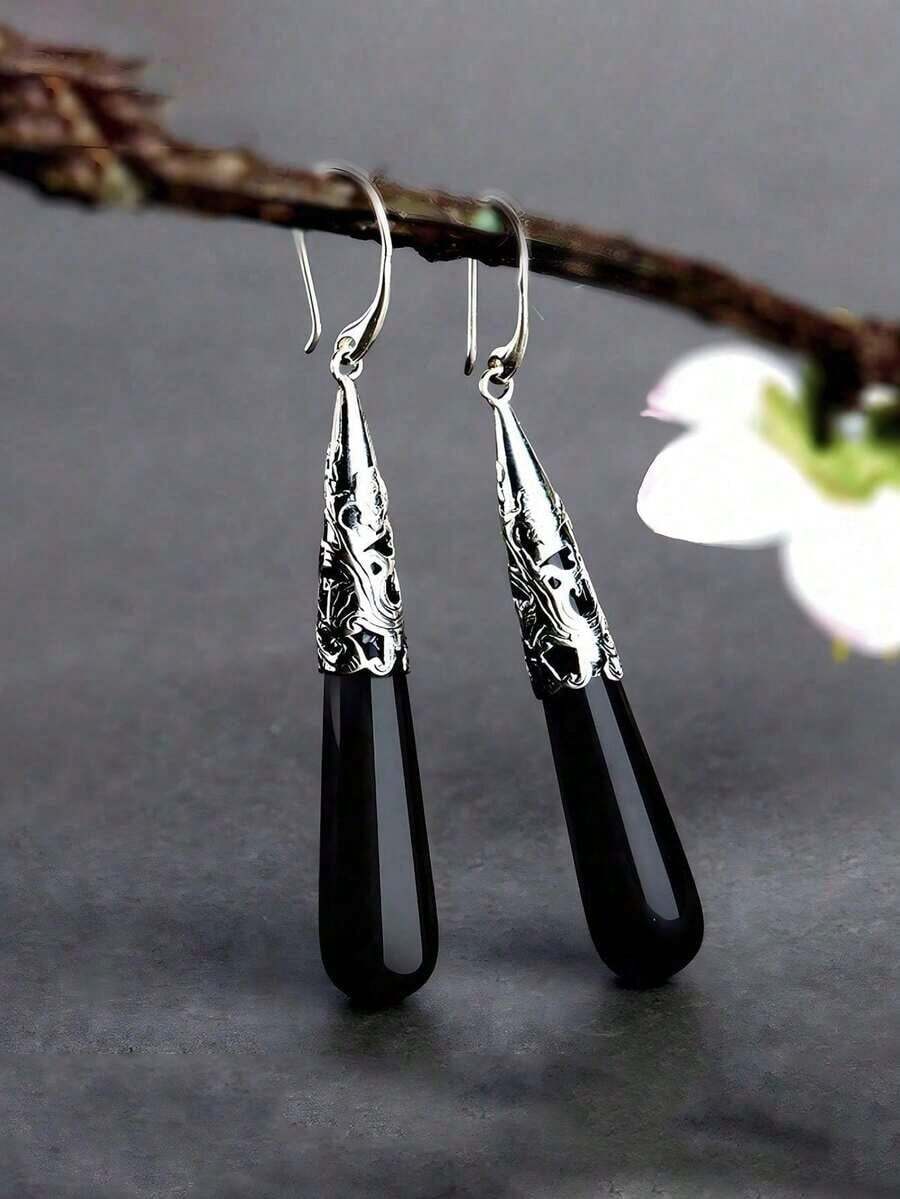 2pcs Vintage Style Popular Black Pendant Earrings, Wedding Engagement Party Jewelry Gift For Women - màu đen - Xem 1