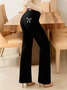 Women's Casual High Waist Wide Leg Washed Denim Jeans - Black - View 5