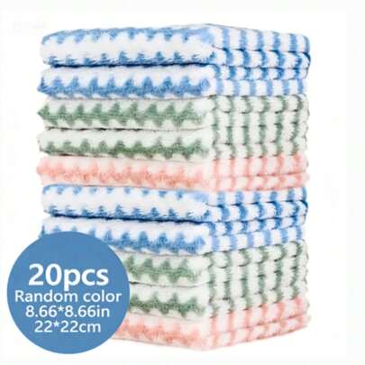 Randomly Colored Kitchen Cleaning Cloths In Sizes 5/10/20, Featuring A Wave Pattern. These Reusable Microfiber Towels Are Soft, Absorbent, And Lint-Free, Making Them Essential Cleaning Tools For Home Use, Suitable For Kitchens, Living Room