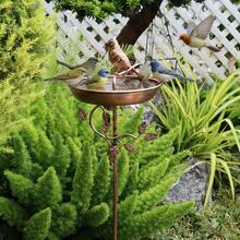 Bañera de pájaros de pedestal de cobre antiguo con figura de pájaro y acentos de hojas. Tazón de bañera de pájaros de metal vintage para decoración de jardín, patio, césped y patio trasero. Comedero de pájaros rústico resistente a la intemperie para observación de aves y atracción de vida silvestre - TY-TK-92 - Ver 8