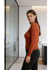 Steve Store Women's Fashion Round Neck Modal Long Sleeve Imported Sweater With Elastic Waistband For Autumn And Winter. - besi - View 2