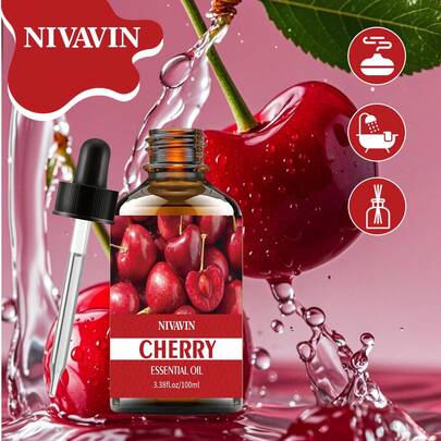  NIVAVIN 30ml/60ml/100ml Cherry Fruit Fragrance Essential Oil, Fresh Fruity Aroma, Long-Lasting Scent, Suitable For Home, Travel, Outdoor, Car, Body, Skin, Hair, Can Be Used With Diffuser/Aroma Stone/Aroma Wood, Ideal Gift For Holidays