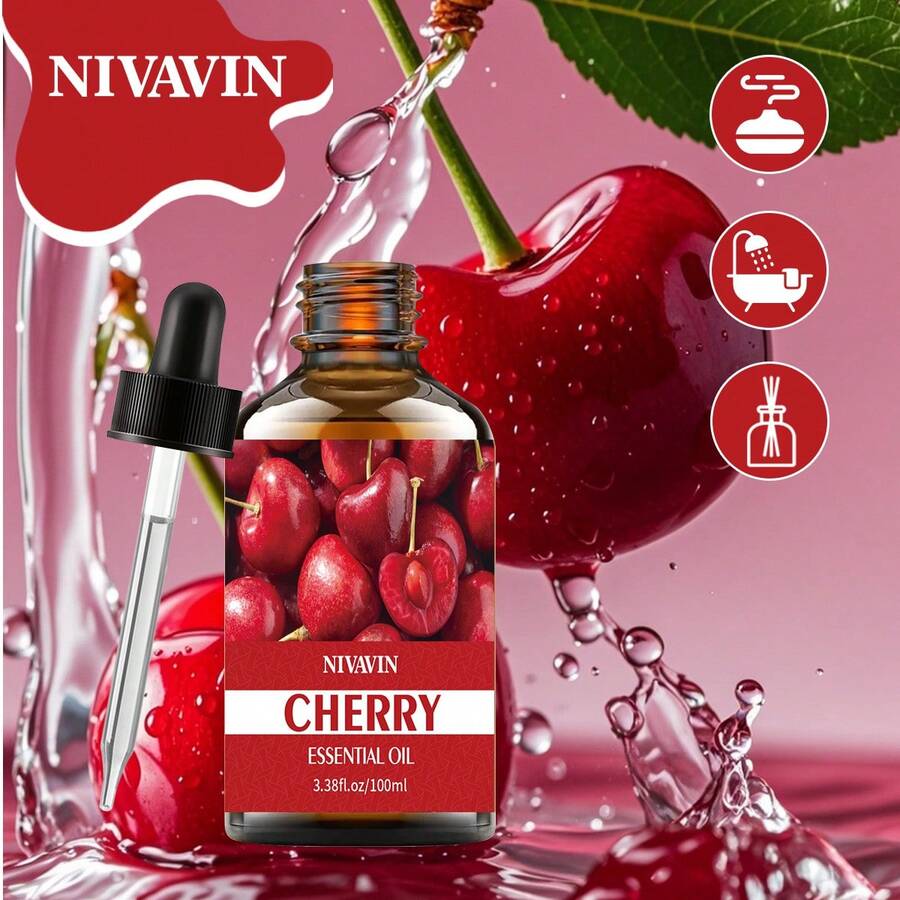 NIVAVIN 30ml/60ml/100ml Cherry Fruit Fragrance Essential Oil, Fresh Fruity Aroma, Long-Lasting Scent, Suitable For Home, Travel, Outdoor, Car, Body, Skin, Hair, Can Be Used With Diffuser/Aroma Stone/Aroma Wood, Ideal Gift For Holidays - quả anh đào - Xem 1