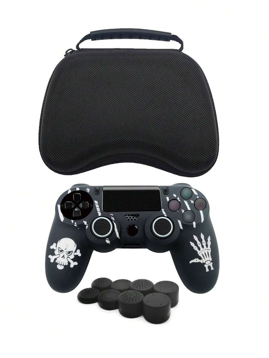 1 Set 4 Controller Silicone Case With Halloween Elements Laser Engraved Design, 10pcs Joystick Caps, 1pc Storage Bag, Anti-Slip, Anti-Sweat, Anti-Scratch, Enhancing Grip And Gaming Experience - View 1