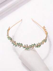 1pc Women's Fashion Princess Crown, Sweet Crystal Birthday Hair Accessory, Retro Crystal Tiara, Bridal Aluminum Alloy Headpiece, Delicate Minimalist French Leaf Headband - Mint Green - View 1