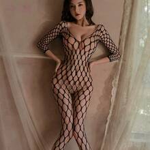 1PC Women Lingerie Bodystocking Fishnet Cover Up Without Any Accessories Music Festival Hollow Out Bodycon Dress See Through Beachwear Summer Women's Swimwear Clothing Swimsuit - 黑色 - 查看 9