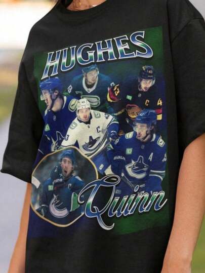 Quinn Hughes Shirt Vintage 90s Vancouver Canucks Hockey Design Retro Bootleg Gift Classic Graphi