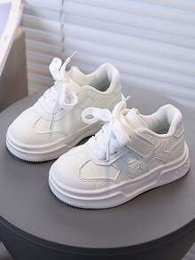 1 Pasang Sepatu Sneaker Anak Modis Serbaguna, Desain Blok Warna, Penutup Velcro, Anti Selip & Tahan Lama, Cocok Untuk Sekolah & Bermain, Musim Semi/Musim Gugur - Putih - View 9