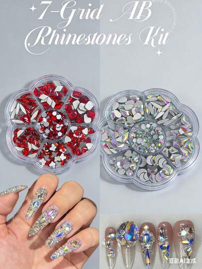  KIRAME 700pcs AB Flat Bottom Rhinestone Nail Art Decoration Kit,DIY Nail Charms Nail Gems,DIY Nail Art At Home,Nails Salon,Nail Supplies,Halloween, Christmas Nails, New Year,Festival Gifts,Suitable For Crafts, Apparel, Fabrics, Footwear, Glassware, Jewelry Making - Multi-Size Sparkling Decor