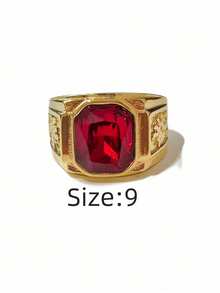 这款男士戒指设计稳重优雅，商务休闲风格，镶嵌红/绿/蓝三色锆石，采用316不锈钢材质，并真空镀18K金，经久耐用，防磨损，防水，不褪色，低致敏性，时尚休闲，适合男士佩戴。 - 金色 - 查看 14