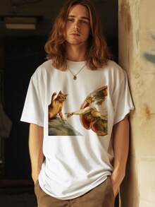 The Creation of C1At T-Shirt, Funny Art Parody T1EE, Renaissance C1At Meme Shirt - Blanco - Ver 1