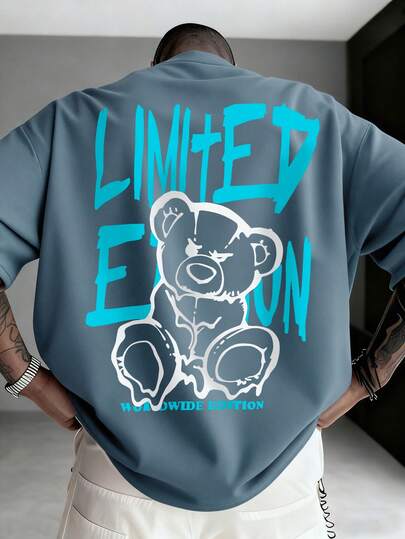  Zrgoth Men's Casual Versatile Simple English Slogan Line Art Animals Print Short Sleeve T-Shirt