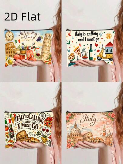 这款化妆包融入了意大利旅行主题元素，轻巧的拉链设计使其成为女性的理想之选。它不仅可以作为洗漱包，还可以作为零钱包，是馈赠女士和朋友的完美礼物。