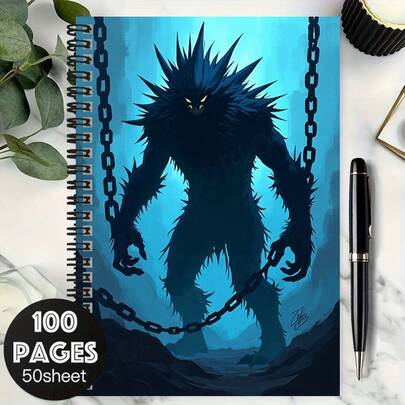 100-Page Spiral Bound Notebook With Dark Fantasy Monster Chain Cover, Suitable For Work Records, Study Notes, School Daily Use. Ideal For Diary Writing, Daily Planning, Or Memo, Also A Thoughtful Gift For Graduation, Birthday, And Other Occasions.