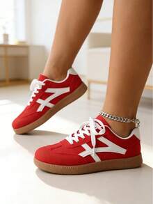 Women's Casual Sneakers, Flat, Lightweight, Comfortable For Fitness, Walking, Skateboarding - 紅色 - 查看 4
