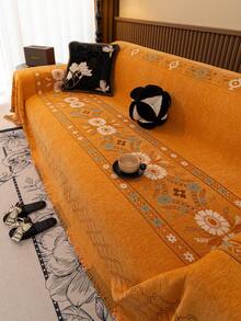 1件波西米亚风沙发毯,多功能沙发套,柔软垂坠的雪尼尔沙发毯,奢华舒适的沙发套,防滑、防尘、防刮,适用于卧室、客厅、书房 - 橘色 - 查看 3