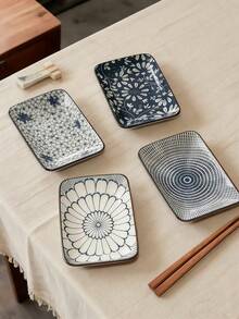 4件組花卉陶瓷盤 5.5英吋，長方形優雅裝飾小盤，下午茶甜點盤、番茄醬盤、居家調料盤、沾醬盤、醬油盤、開胃小菜盤餐具 - 彩色 - 查看 13
