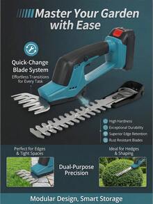 Cortadora de césped eléctrica de mano 2 en 1 - Recortadora de setos - Recortadora de césped - Cortadora de arbustos para césped y jardín - Batería recargable por USB C - azul - Ver 8