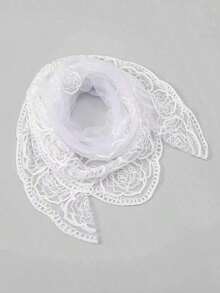 1pc Fashion Women's High-Quality Lightweight Floral Embroidered 80cm Bandana Scarf, Wedding Accessories, Head Scarf For Women, Suitable For Weddings, Parties, Gatherings, All Seasons - 白色 - 查看 1