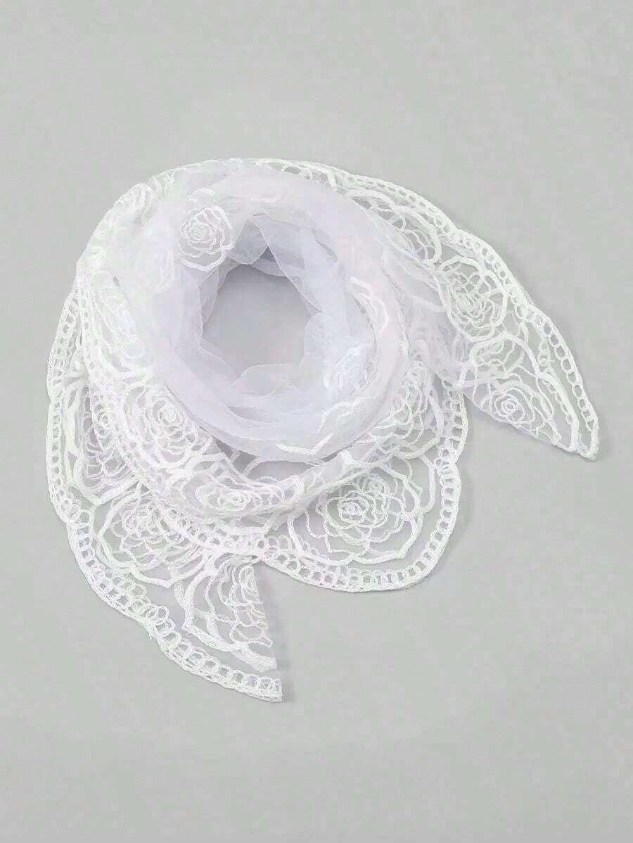 1pc Fashion Women's High-Quality Lightweight Floral Embroidered 80cm Bandana Scarf, Wedding Accessories, Head Scarf For Women, Suitable For Weddings, Parties, Gatherings, All Seasons - 白色 - 查看 1