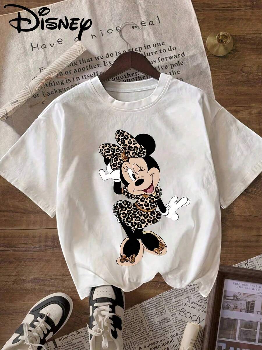 Authorized By Disney, Disney Mickey Mouse Club Minnie "Printed T-Shirt, Round Neck Pullover And Short Sleeve Blouse For Women's Leisure Sports Are Fashionable And Suitable As Gifts. - 白色 - 查看 1
