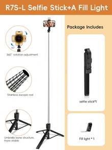 防缠绕大尺寸手机摄影配件自拍杆三脚架，1.7米无线蓝牙自拍杆三脚架，可伸缩自拍杆，手持/落地/桌面三用，带LED补光灯，无线遥控360°旋转手机支架，兼容 16/15/14/13/12/11系列、Galaxy S25/S24/S23/S22 Ultra及其他安卓手机，适合旅行、直播、母亲节、生日等场合。 - A - 查看 12