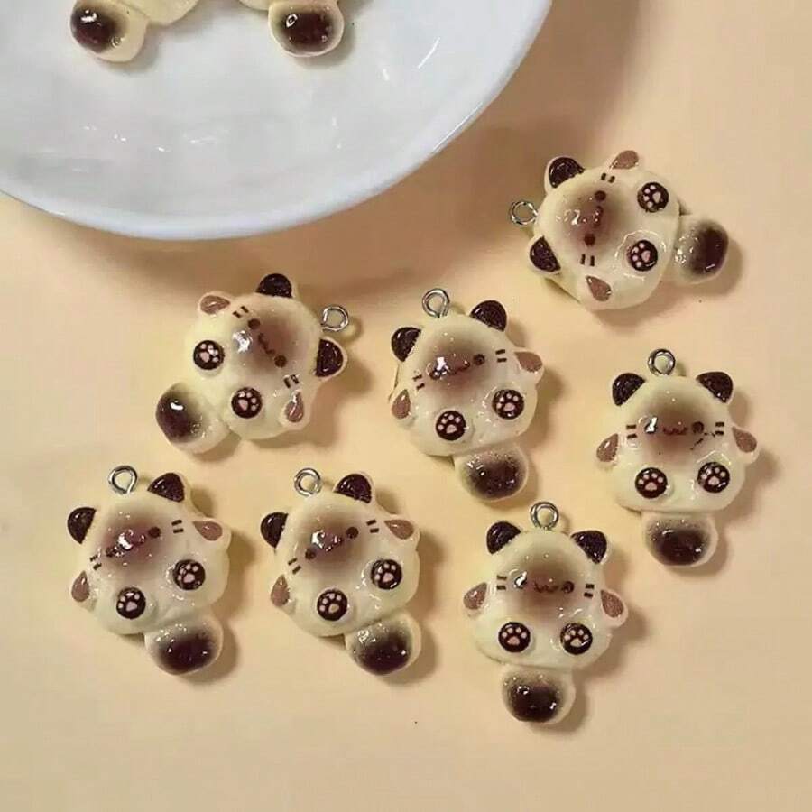 10/20个树脂可爱暹罗猫动物吊坠，适合DIY项链、手链、耳环、钥匙扣等饰品制作 - 彩色 - 查看 1