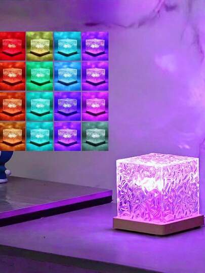 1个16色极光波浪投影灯，方形投影灯，带触摸/遥控功能，USB供电，波浪面氛围灯投影仪，非常适合情人节装饰、卧室装饰，是完美的礼物之选。