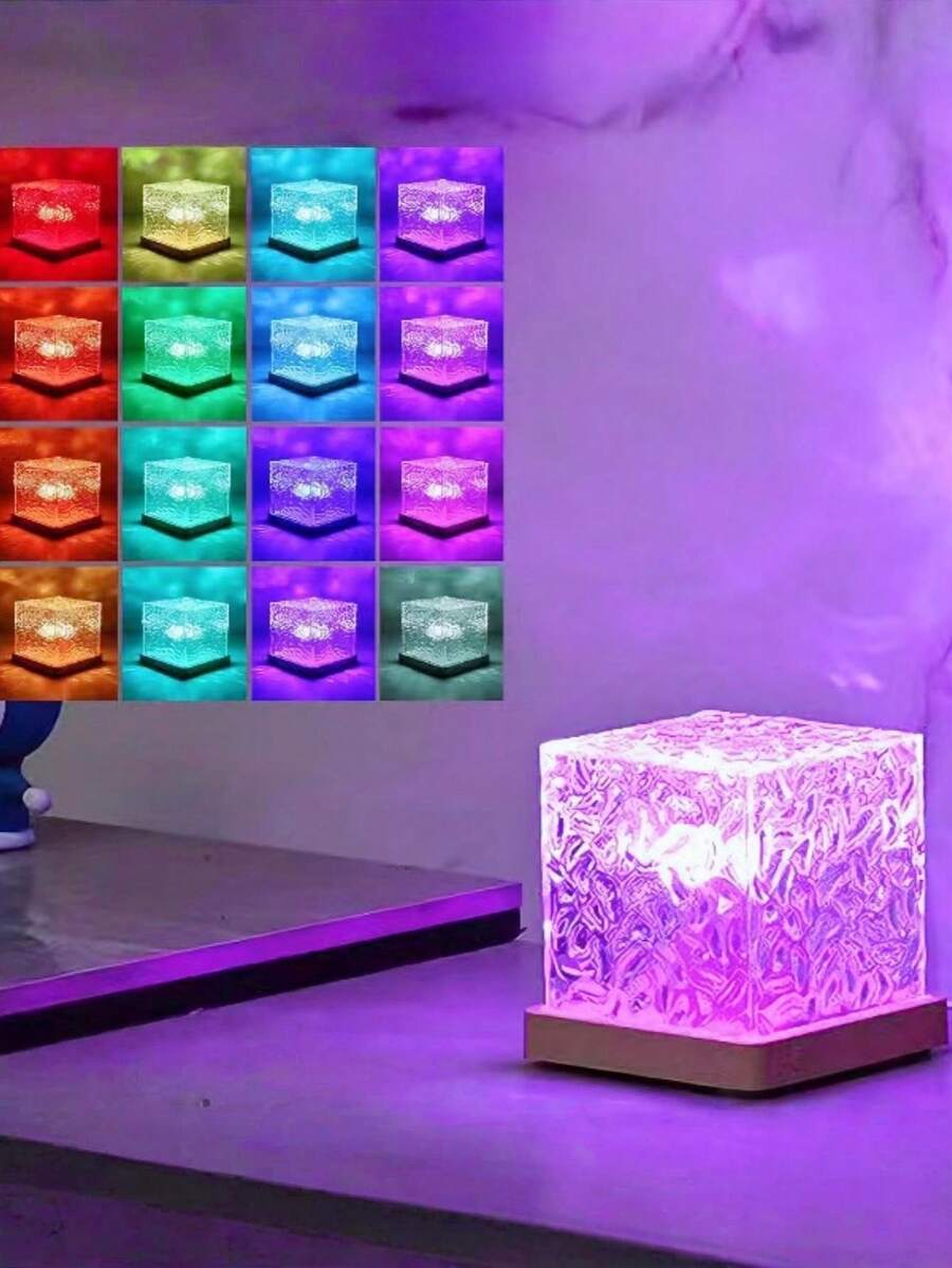 1pc 16 Color Aurora Wave Projection Lamp, Square Projector Lamp With Touch/Remote Control, USB Powered, Wave Surface Mood Light Projector, Ideal For Valentine's Day Decor, Bedroom, Perfect Gift - Multicolor - View 1