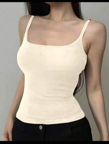 Basic Women's Tank Top With Straps. Basic Camisole Vest. - Beige - View 2