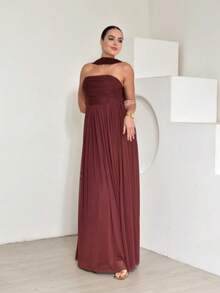 Long Dress With Cape For Wedding, Evening, Or Graduation. - Redwood - View 1