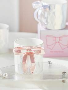 1pc Dreamy Pearlescent Bow Ceramic Mug, Cute Style Coffee Cup, High-Quality Afternoon Tea Gift, Drinking Water Cup, Breakfast Cup, Milk Coffee Cup, Tea Cup, Ceramic Mug - Bow - View 2