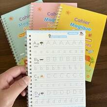 4 French Calligraphy Practice Sets, Alphabet And Number Workbook, French Beginner Activity Copybook, Including 1 Set Of Magic Pens - A - View 2