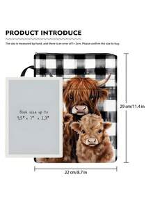1pc Cute Cow Themed Zippered Book Cover With Lining, Paperback Book Protective Sleeve, Paperback Book Cover, Book Jacket, Book Protector, Book Bag, Printed Book Bag With Front Pocket Multi-Functional Book Storage Bag, Suitable For School, Students, Teachers, Book Lovers - Single Piece - View 2