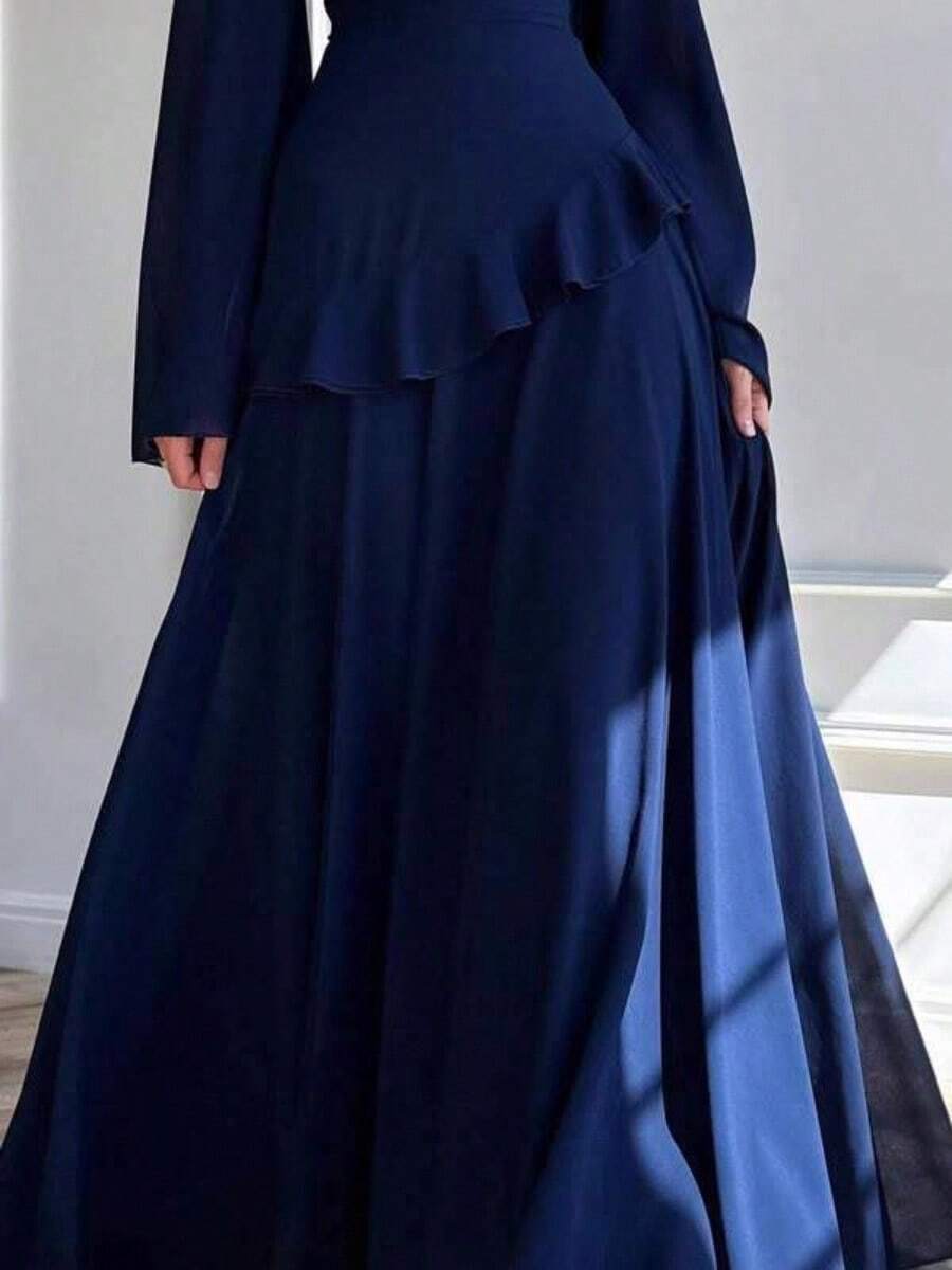 New Autumn Collection: Pure And Alluring High-End Round-Neck Slim-Fit Long-Sleeve Dress - Dark Blue - View 1