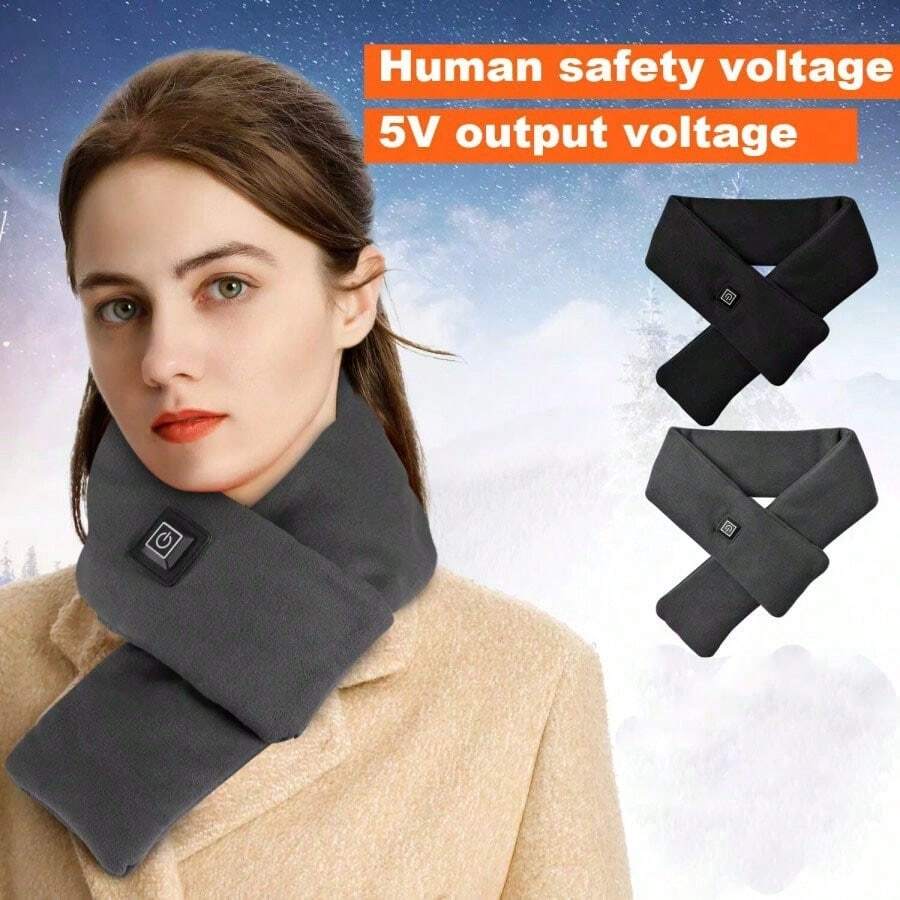 Unisex USB Heated Scarf, 100% Polyester Knit, 3 Heat Settings, Washable, Portable Electric Neck Warmer For Winter, Suitable For All Seasons (Power Bank Not Included) - Multicolor - View 1