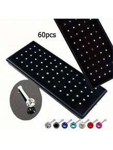 60 Piece Nose Ring Set, Spiral Nose Nail, 304 Stainless Steel Perforated Nose Set, Body Accessory Set, Suitable For Both Men And Women - đầy màu sắc - Xem 3