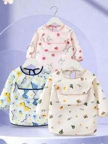 1pc Cartoon Cute Portable Bib, Baby Long Sleeve Bib, Soft Waterproof Full Body Bib With Pocket For Feeding, Playing, Painting, Stain Resistant - Multicolor - View 2