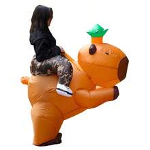 成人骑行站立绿色帽子Sub Kapibala充气服，网络名人搞笑海豚卡通玩偶服装，派对表演道具 - 彩色 - 查看 7