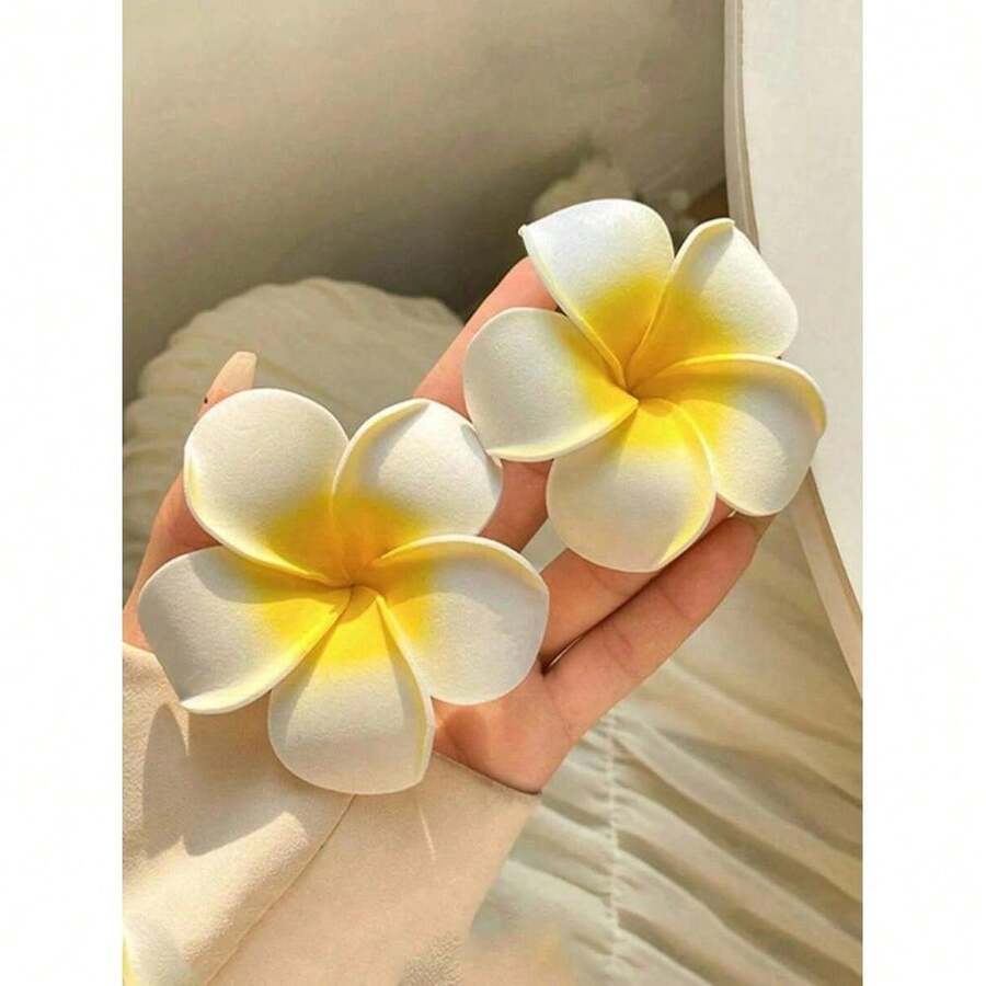 2 Pcs Fashionable And Cute Women's Yellow Plumeria Hair Clips, Plumerias Are Suitable For The Beach, Weddings, Parties, Dates, And Daily Wear. Valentine's Hair Clips, Claw Clips, Hair Claws, Hairpins, Hair Clips, School Items - Nhiều màu - Xem 1