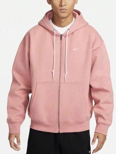  Nike Solo Swoosh Solid Color Hooded Cardigan With Zipper And Drawstring, Casual Jacket/Sweatshirt For Men