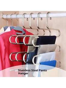 Percha en forma de S multifuncional de acero inoxidable y estante para pantalones, organizador de pinzas para pantalones antideslizante mágico - Ver 10