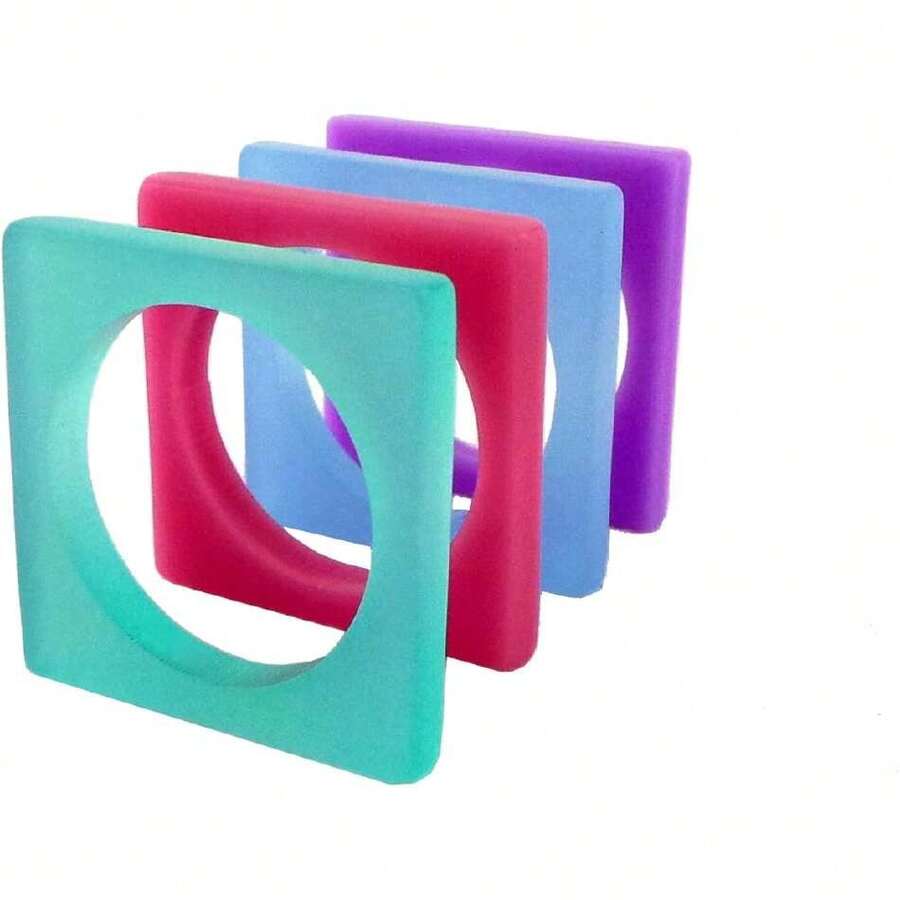 Stackable Acrylic Square Rings, Set Of 4 Rings, 42502399 - Antique Silver - View 1